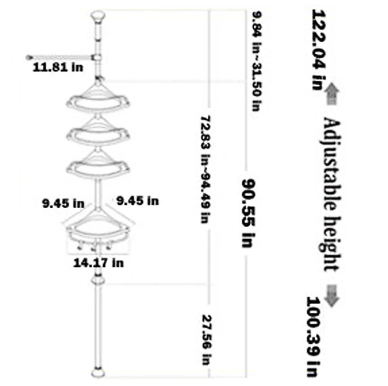 4Layers Adjustble Bathroom Kitchen Organizer With Hooks Shampoo Soap Shower Corner Rack Holder Standing Multilayer Storage Shelf - Image 5