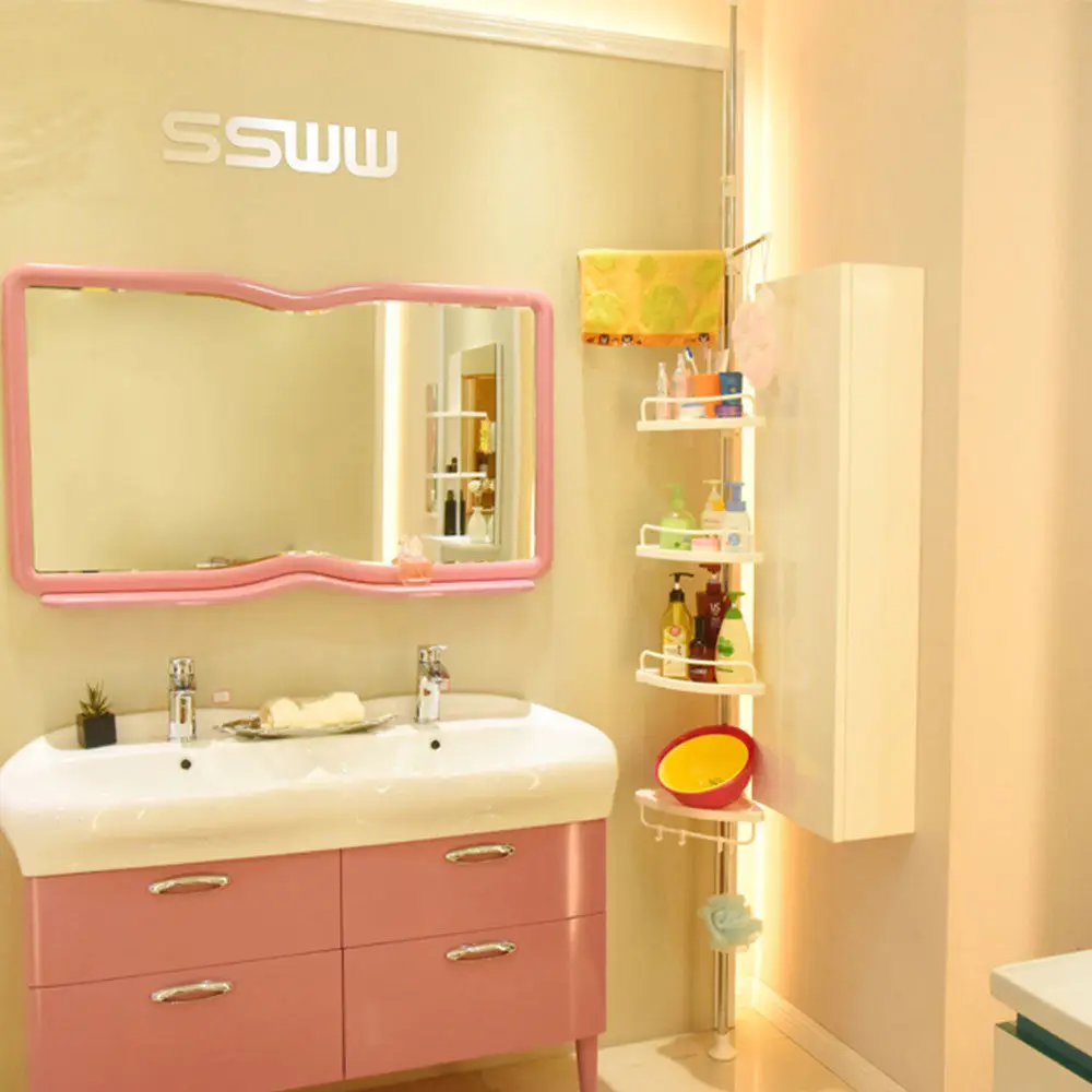 4Layers Adjustble Bathroom Kitchen Organizer With Hooks Shampoo Soap Shower Corner Rack Holder Standing Multilayer Storage Shelf - Image 2