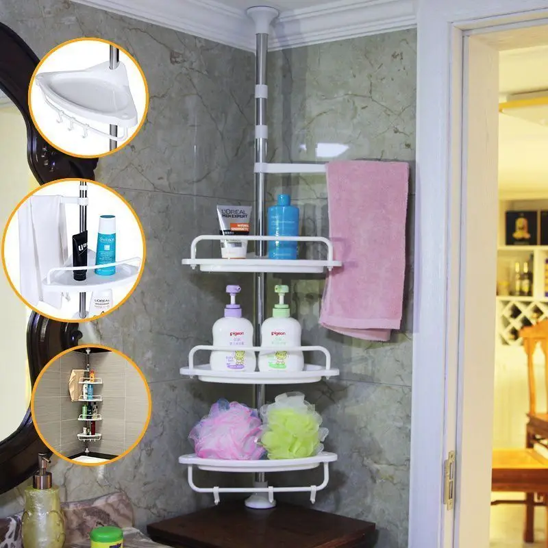 4Layers Adjustble Bathroom Kitchen Organizer With Hooks Shampoo Soap Shower Corner Rack Holder Standing Multilayer Storage Shelf - Image 4
