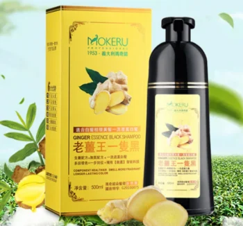 Mokeru 500ml Long Lasting Natural 5 Minutes Fast Dye Hair Ginger Black Color Hair Dye Shampoo for Gray Hair Dying Permanent