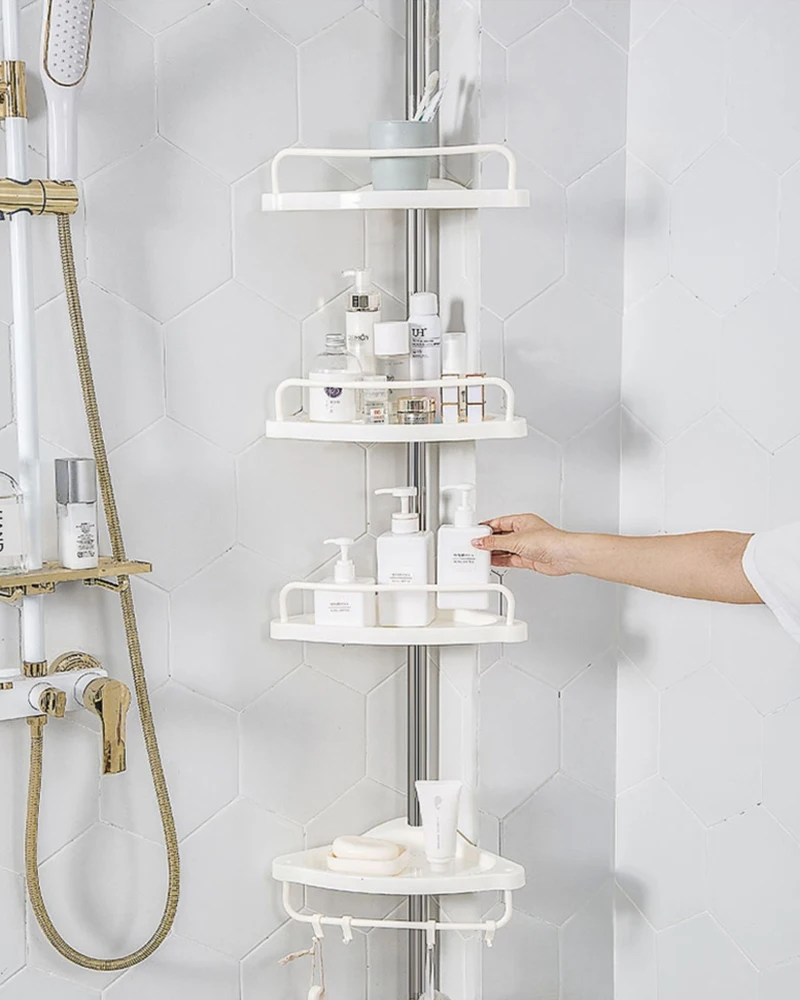 4Layers Adjustble Bathroom Kitchen Organizer With Hooks Shampoo Soap Shower Corner Rack Holder Standing Multilayer Storage Shelf - Image 6