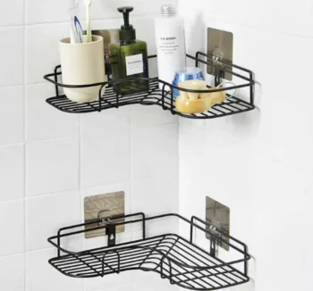 Shelf Rack Wall Mounted Triangular Corner Storage Shelves Shampoo Holder Drain Basket Organizer Bath Accessories