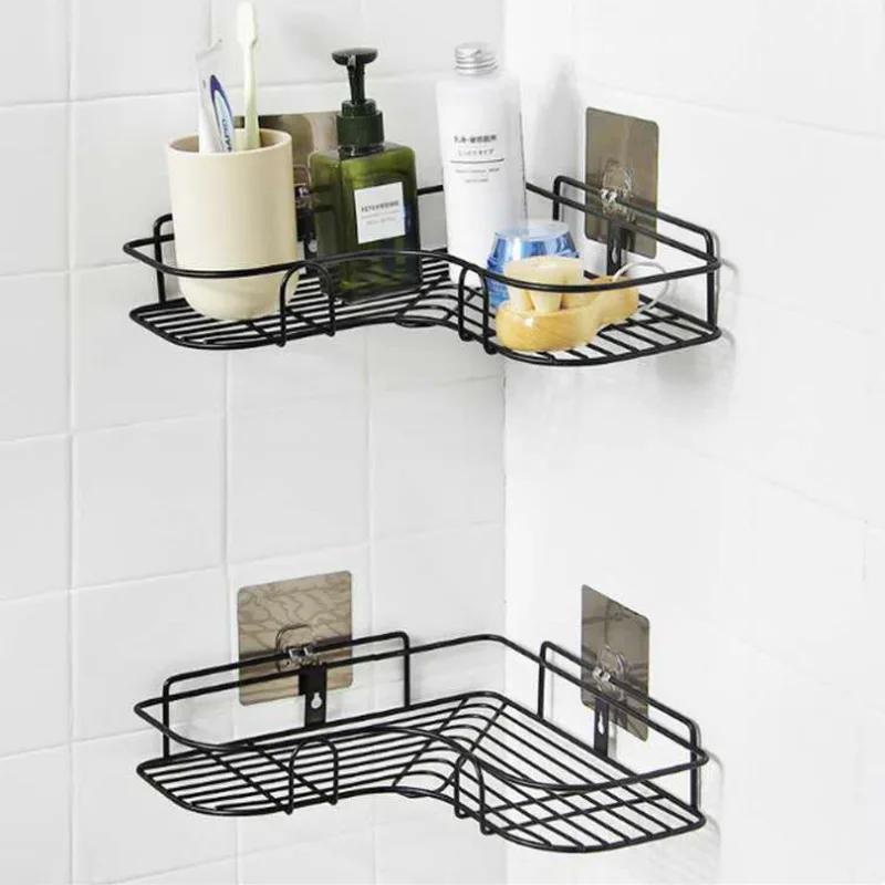 Shelf Rack Wall Mounted Triangular Corner Storage Shelves Shampoo Holder Drain Basket Organizer Bath Accessories
