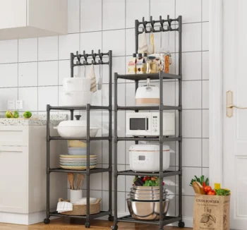 Kitchen Storage Rack Floor-Standing Multi-Layer Household Microwave Stove Rack Easy To Assemble With Pulley Kitchen Storage Cart
